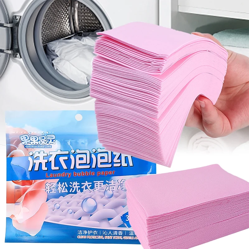 Laundry Paper 30pcs Portable Laundry Bubble Wrap Crystal Laundry Paper Cleaning Sheet Powerful Stain Remover Lasting Fragrance Sheet