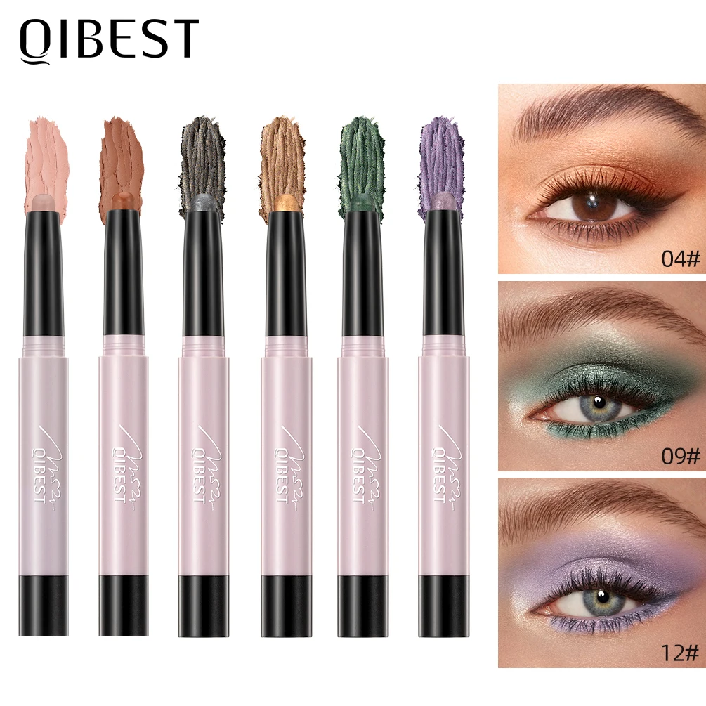 QIBEST Pearlescent Silkworm Eyeshadow Pencil Lasting Glitter Shiny Pigment Makeup Waterproof Nude Matte Eye Shadow Pen Cosmetics