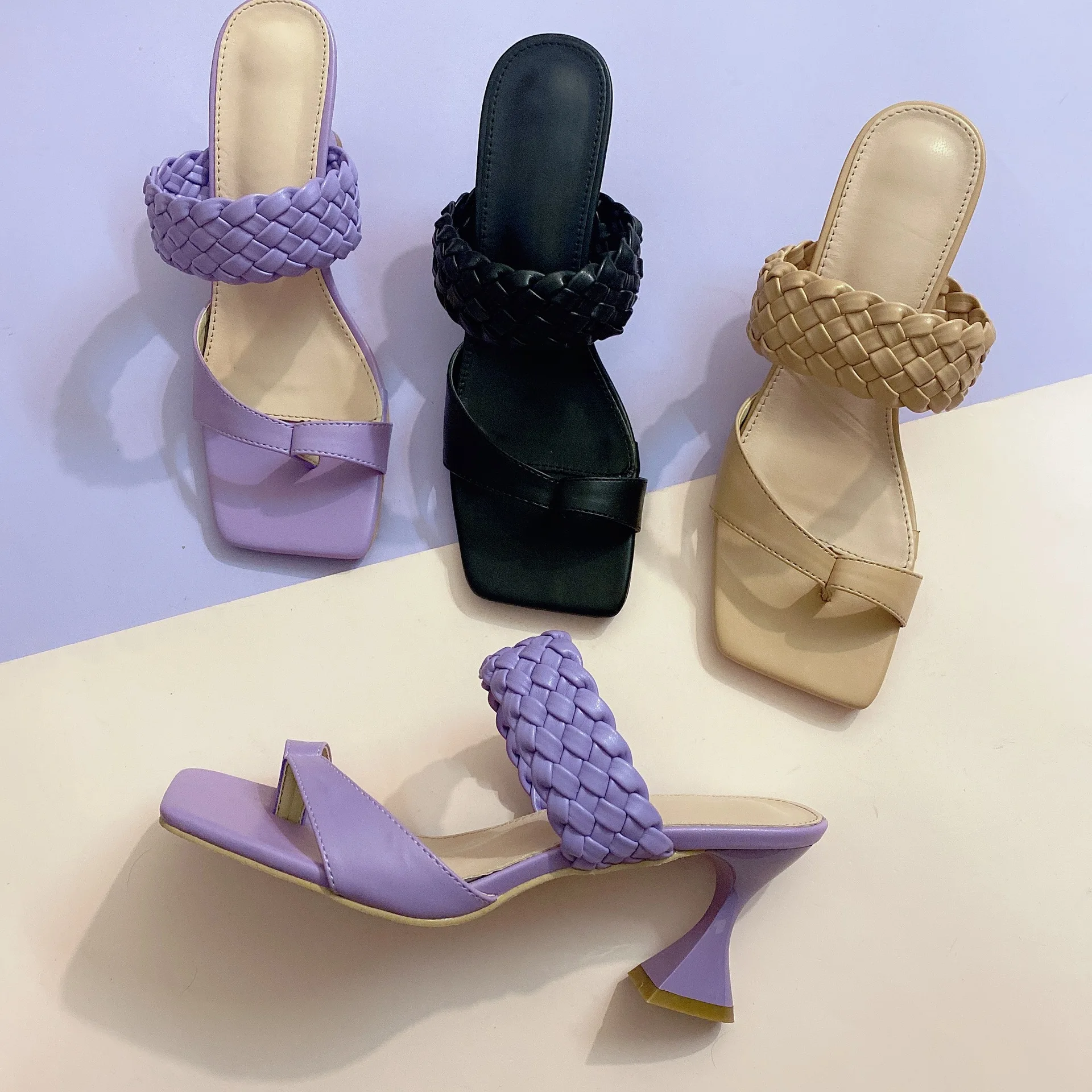 

2022 New Pleated Women Slipper Fashion Ladies High Heel Sandals Cross Narrow Band Slides Summer Shoes Slippers Women