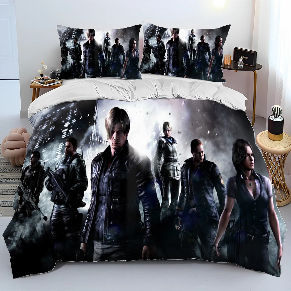 3D R-Resident Evil Games Gamer Comforter Bedding Set, Copripiumino Set Copripiumino Federa, King Queen Size Bedding Set Kid