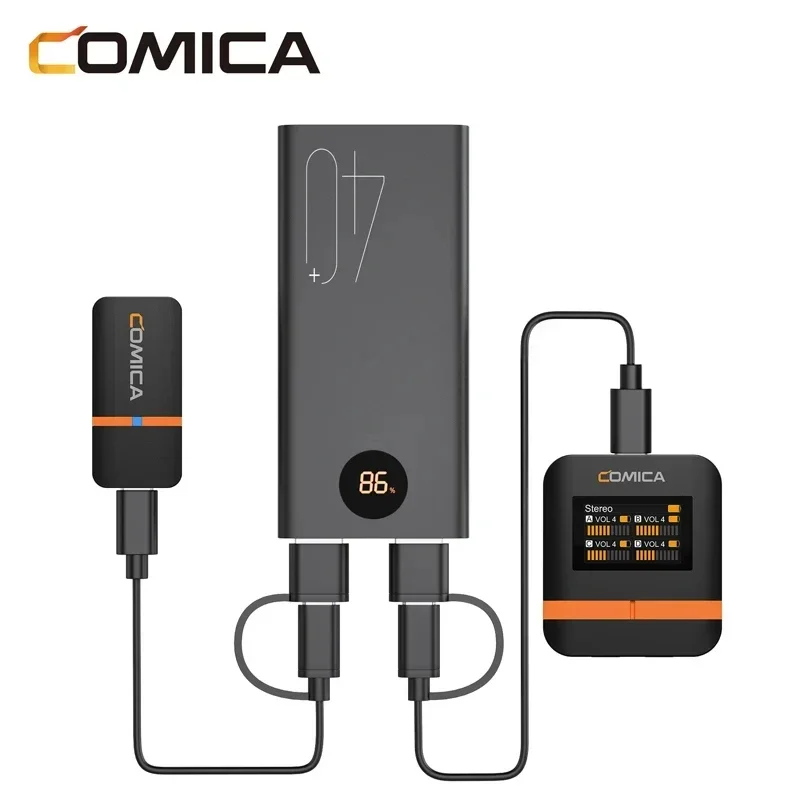 Comica Vimo Q 4 채널 미니 무선 라발리에 마이크, USB-C 충전 케이스 포함, 카메라 스마트폰 PC용