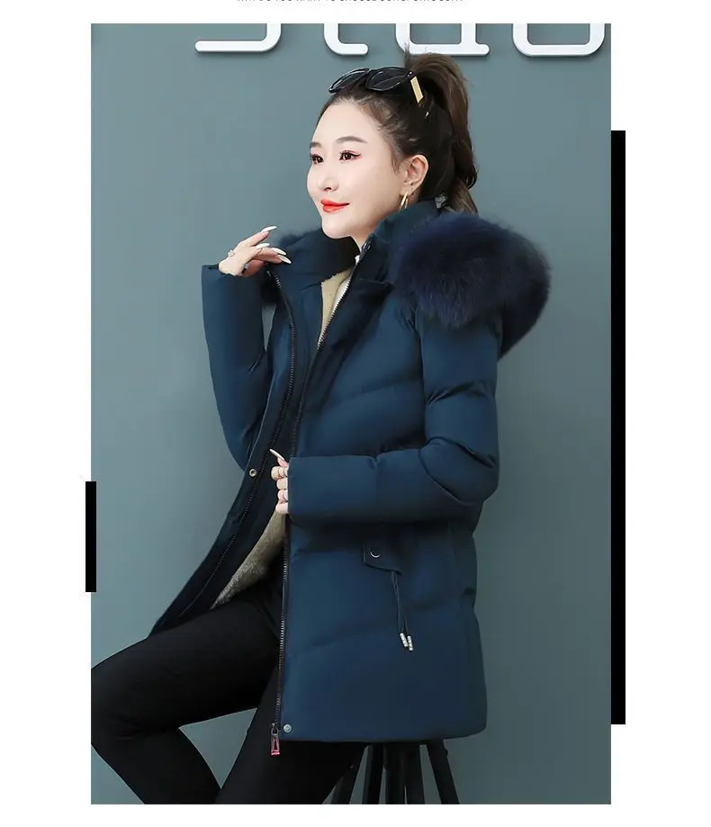 Women's Coat Cotton Coat for Women Mid-length Winter Padded Thickened Warm Removable Collar Hooded Cotton Clothes Zipper Pockets