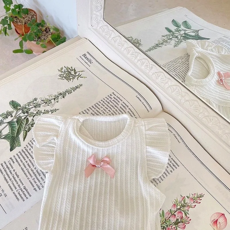 Dog Clothes Dog Vest Cute Bow Teddy Puppy Pullover Summer Breathable Two-Legged Solid Color