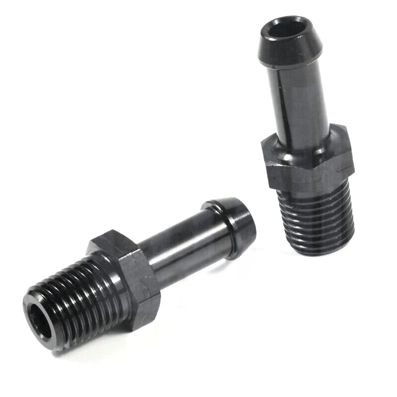 2pcs Aluminum Alloy AN6 1/4" NPT 13.6mm Male To 3/8" 9mm Hose Barb Straight Adapter Fitting Black New High Quality