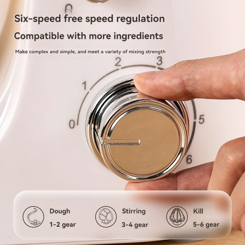 US Plug Household Desktop Automatic Cooking Machine,Stainless Steel Dough Mixer, Cream Multi-function Blender,Egg Beater,White 4