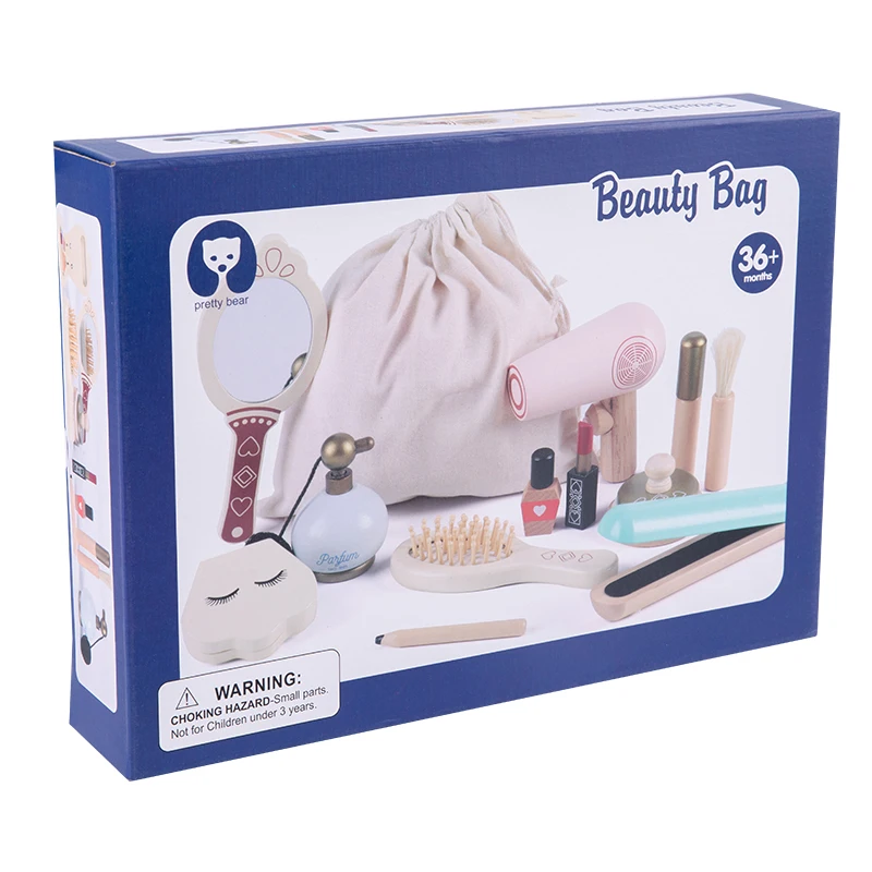 Girls Wooden Simulation Kid Makeup Set Children Girls Game Lipstick Beauty Bag Montessori Education Play Cosmetic Case Gift Toys 5