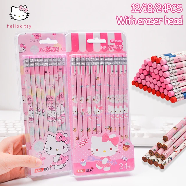 Kawaii Sanrio Hello Kitty Hb Wooden Pencil With Eraser Cartoon Anime  Children Painting Pen Exam Writing Pencil School Stationery - AliExpress