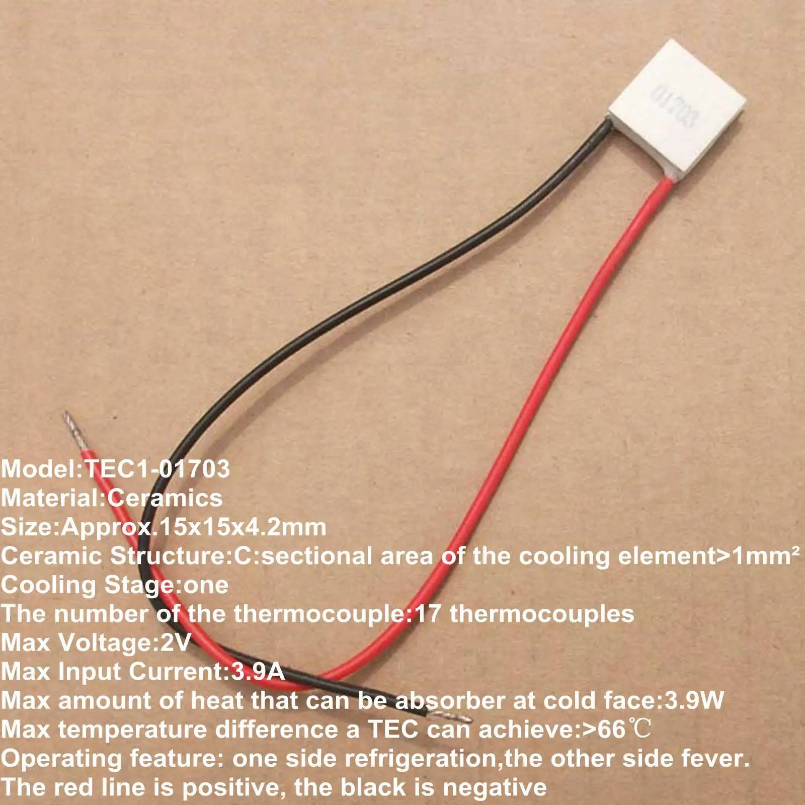 

15x15mm TEC1-01703 Heatsink Thermoelectric Cooler Peltier Cooling Plate Refrigeration Module