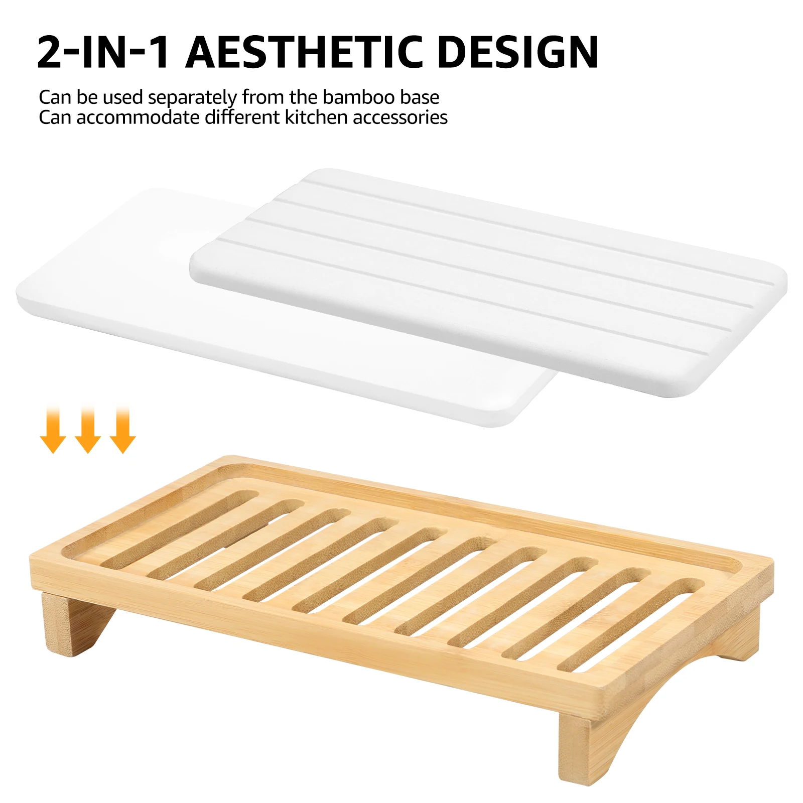 Sink Caddy Tray Soap Holder Instant Dry Kitchen Bathroom Organizer Diatomaceous Earth Stone Drying Mat Multi-Function Organizer 4