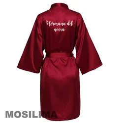Elegant Light Pink Satin Bridal Robe - Women's Kimono Style for Weddings and Bridesmaid Parties (Wine red5)