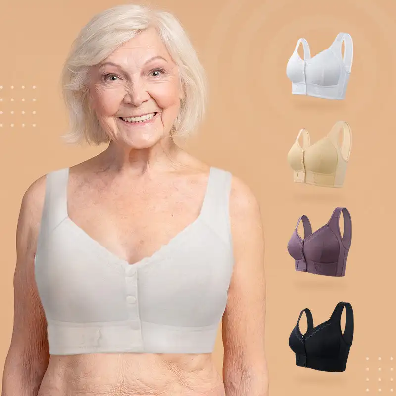 MELENECA Vrouwen Volledige Dekking Front Bevestiging Draadloze Comfort Niet Gewatteerde Houding BH Beige 100H