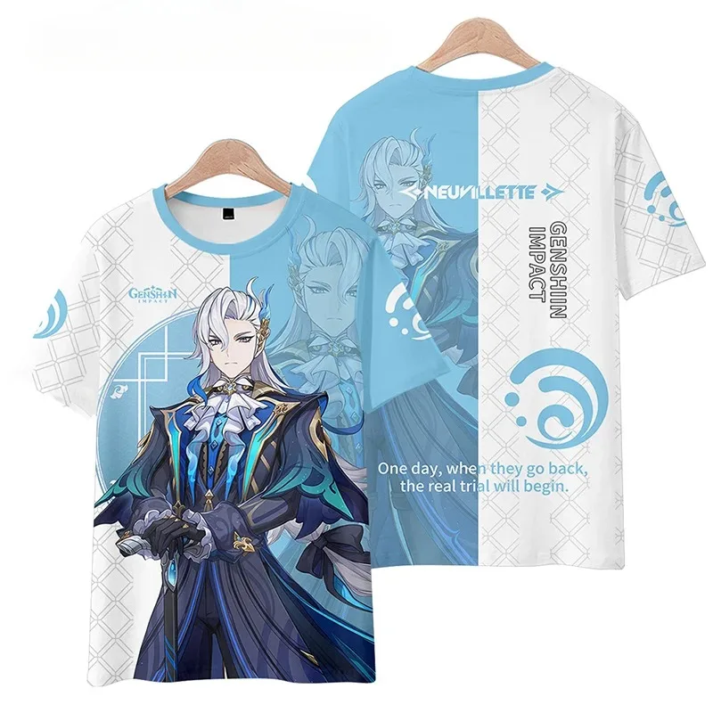 Anime Genshin Impact Neuvillette 3D Print T Shirt Women Men Summer Fashion O-neck Short Sleeve Funny Tshirt Graphic Tees Cosplay