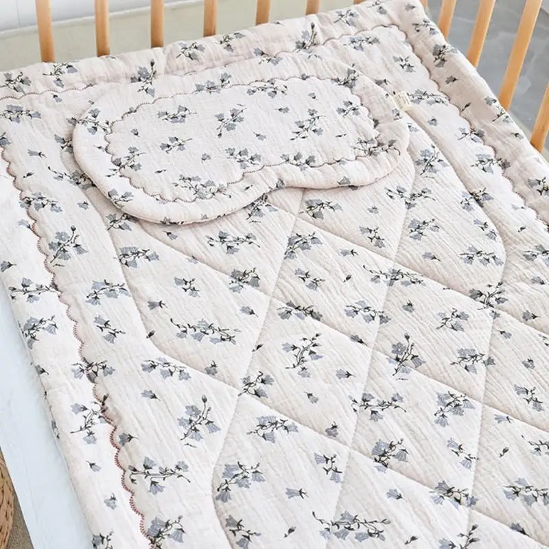 QX2D Cotton Crib Pad Baby Bed Cushion/Soft and Breathable Blanket/Toddler Printed Pillow for Infant Boys Girls