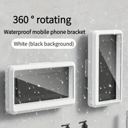 Universal Rotatable Waterproof Anti - Fog Shower Phone Holder with Touch Screen Wall Mount (Black background)