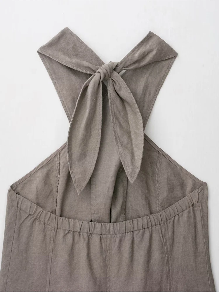 TFMLN Retro Skirt Two Pieces Sets For Women 2025 Chic Cross Halter Tank Top Side Zipper A-line Midi Skirt Suits Causal Outfits