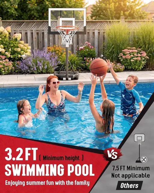 Kids Basketball Hoop 3.2-7.2FT Adjustable, Portable Poolside & Indoor Hoop with 29in Backboard, Enlarged Base
