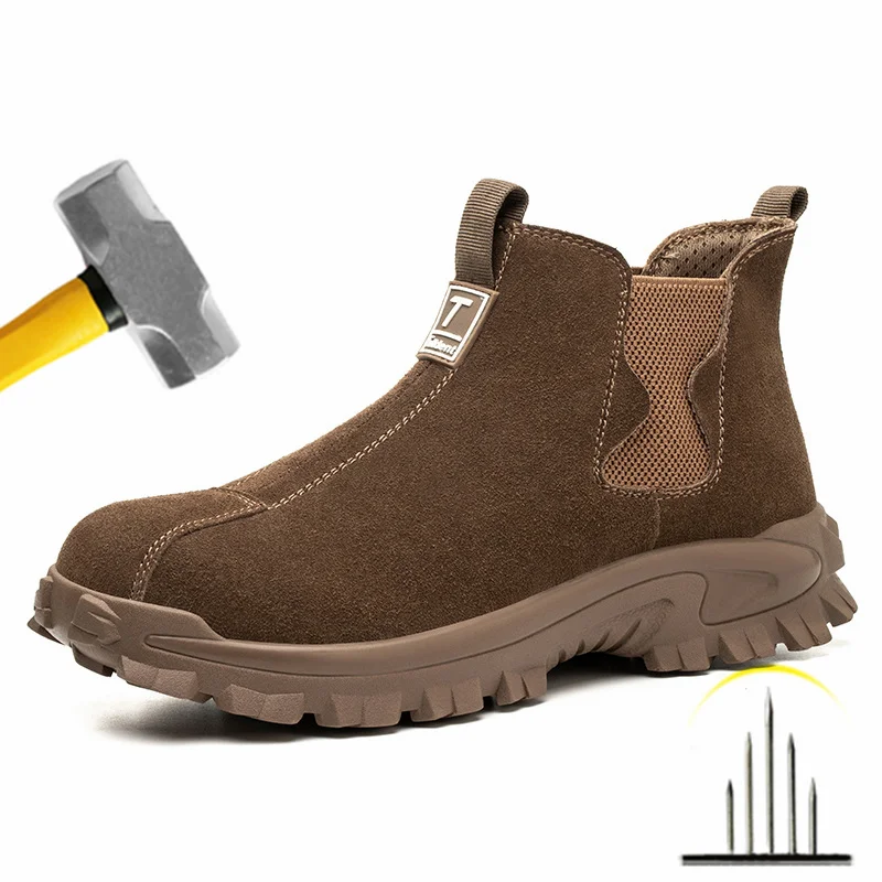 

Men Welding Safety Shoes Anti-flame Heat-proof Steel Toe Cap Boots Wearable Construction Indestructible Sneakers Suede Shoes