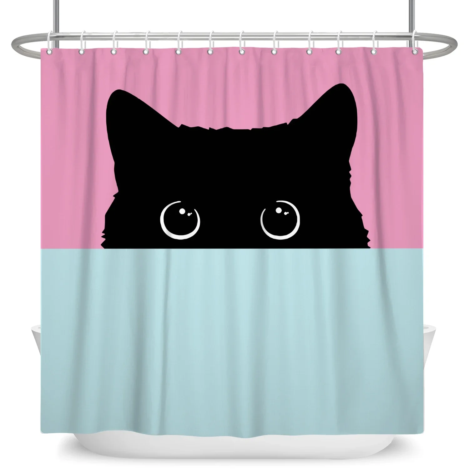CartoonCuteCatPrintedShowerCurtainWaterproofPolyesterFabric