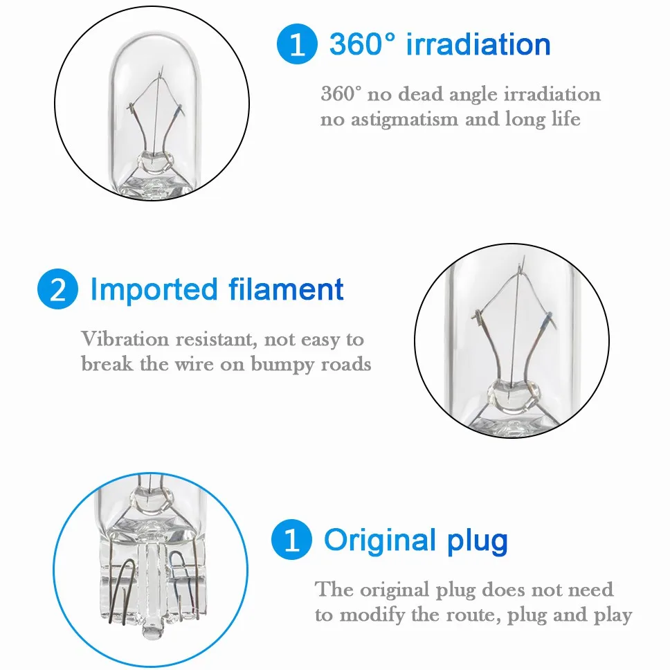 T10 Wedges Halogen Bulbs 10PCS T10 Wedges Halogen Bulbs White Clear Signal Lamp Glass Auto Reading Instrument Light Bulb Highlight Car Accessories