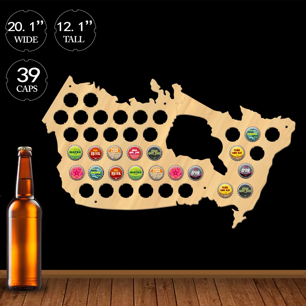 Canada Beer Cap Map Pub Bar Cartello Da Parete In Legno Tappo Di Bottiglia Di Birra Espositore Patriottico Canada Map Man Cave Beer Lovers Gift