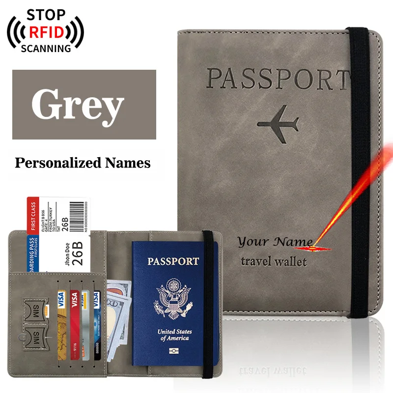RFID Customize Names Passport Cover Travel Wallet Functional Document