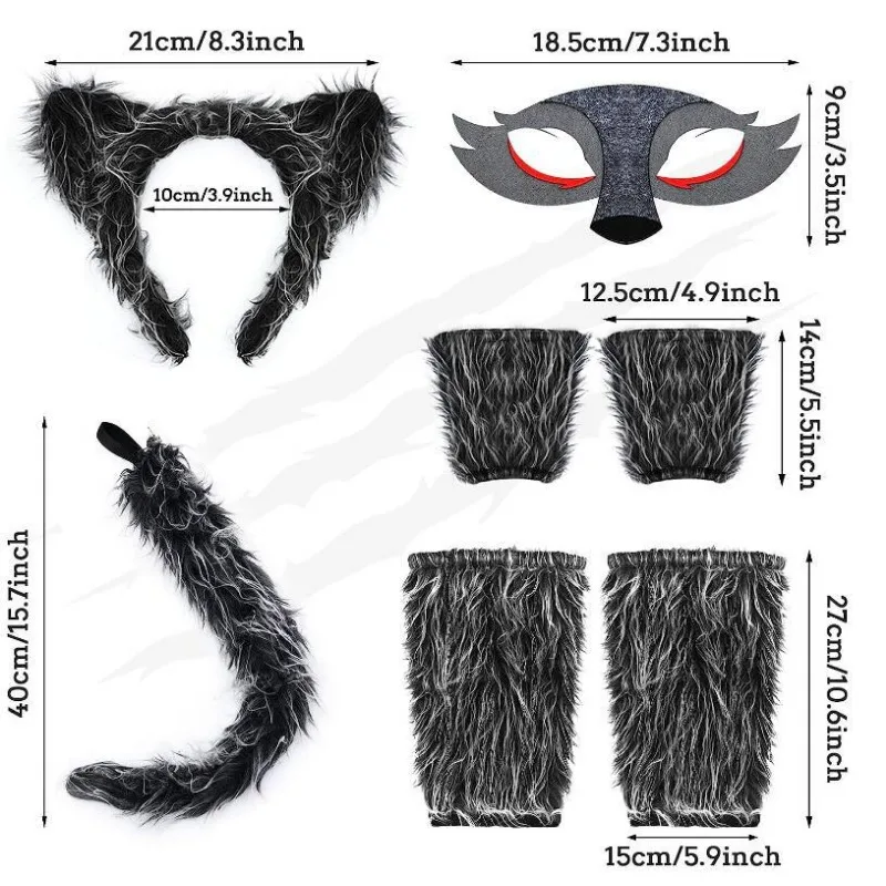 Girl Plush Wolf Ear Headband Tail Skirt Mask Suit Wolf Cosplay Party Costumes Ladies Birthday Gift Halloween