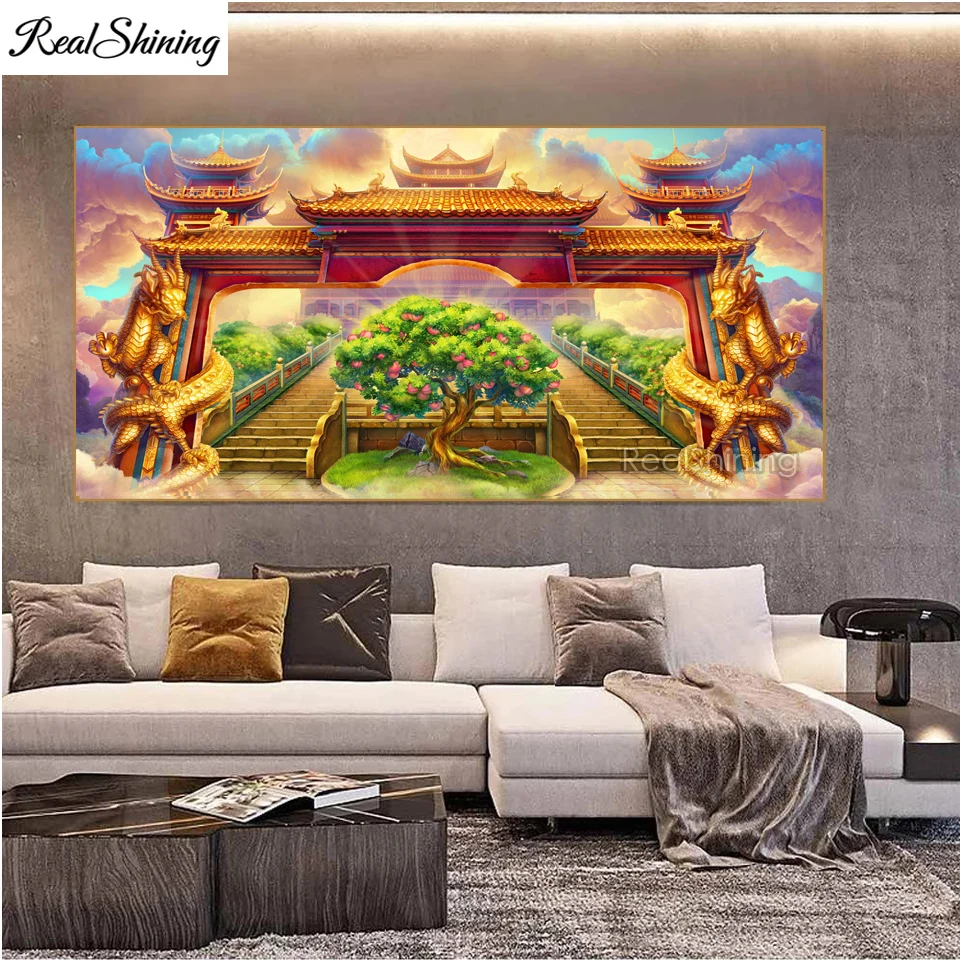 Paesaggio Di Melo Ricamo Diamante Fai Da Te Grand Chinese Dragon Palace Pittura Diamante 5D Punto Croce Mosaico Strass