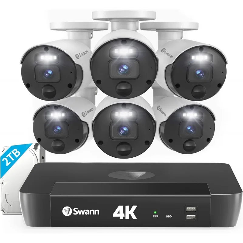 

Swann Home Security Cameras with 2TB HDD, 4K Ultra HD NVR Security Camera System, 6 Cam 8 Channel, Wired Surveillance Security C