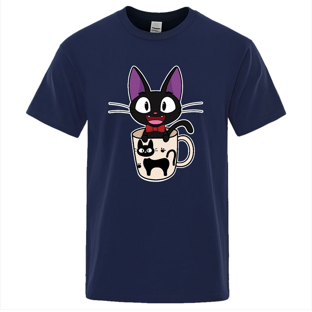 green t shirt Summer Men's Cute Teacup Cat Harajuku Printed Casual T-shirt Male Cotton Regular Short Sleeve T-shirts Top Man Tees Streetwear white polo t shirt