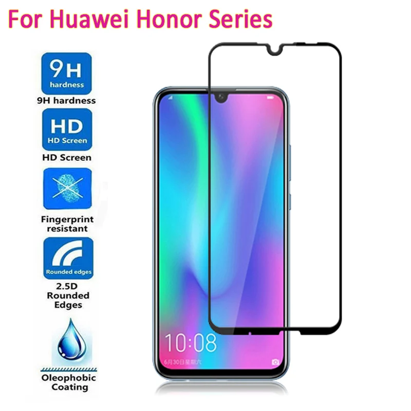 Закаленное стекло 15D для Huawei P30 Pro P20 P10 P40 Lite Защитное Honor 9 10 10i 20i 20s 9A 9X 8X Защитная