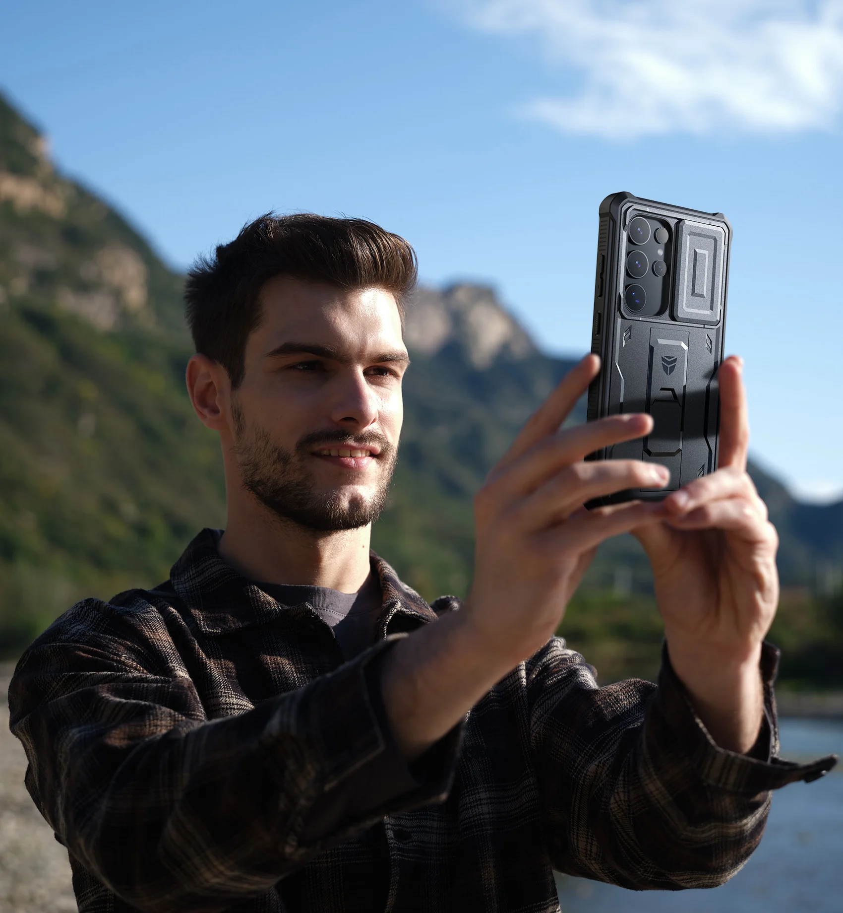 Full Body Rugged Phone Case with Camera Cover, Built-in Screen Protector, and Kickstand