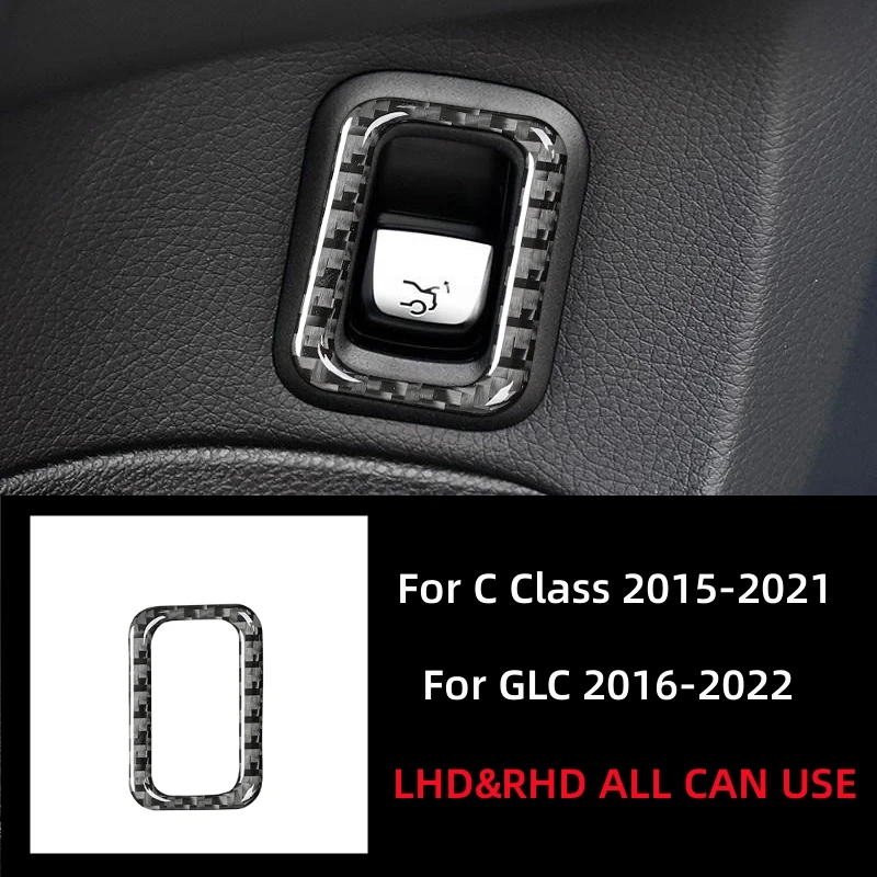 For Mercedes Benz C GLC Class W205 Carbon Fiber Interior Auto Rear Trunk Switch Button Decorative Frame Sticker Car Accessories