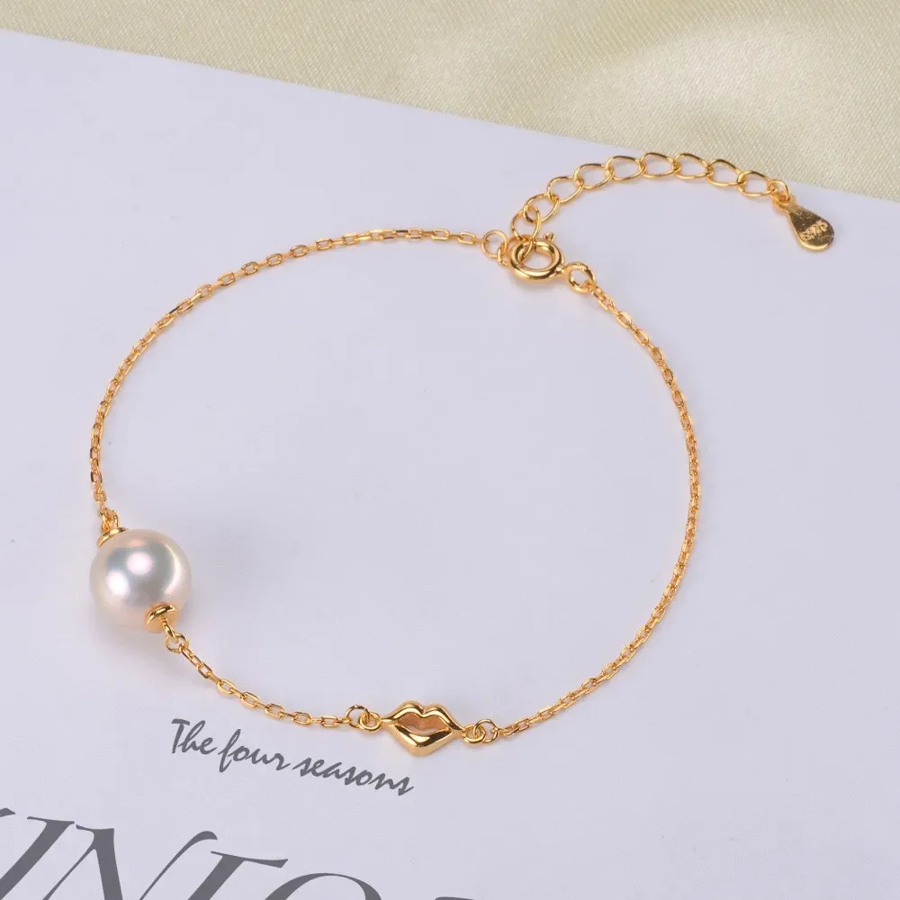 

DIY Pearl Accessories S925 Sterling Silver Pearl Bracelet Empty Holder Kiss Adjustment Bracelet Fit 6-9mm Round Oval S008