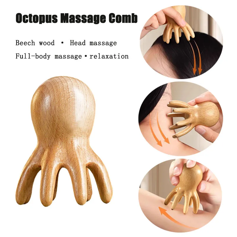 Beechwood Octopus Massage Comb for Full Body Relaxation and Fatigue Relief