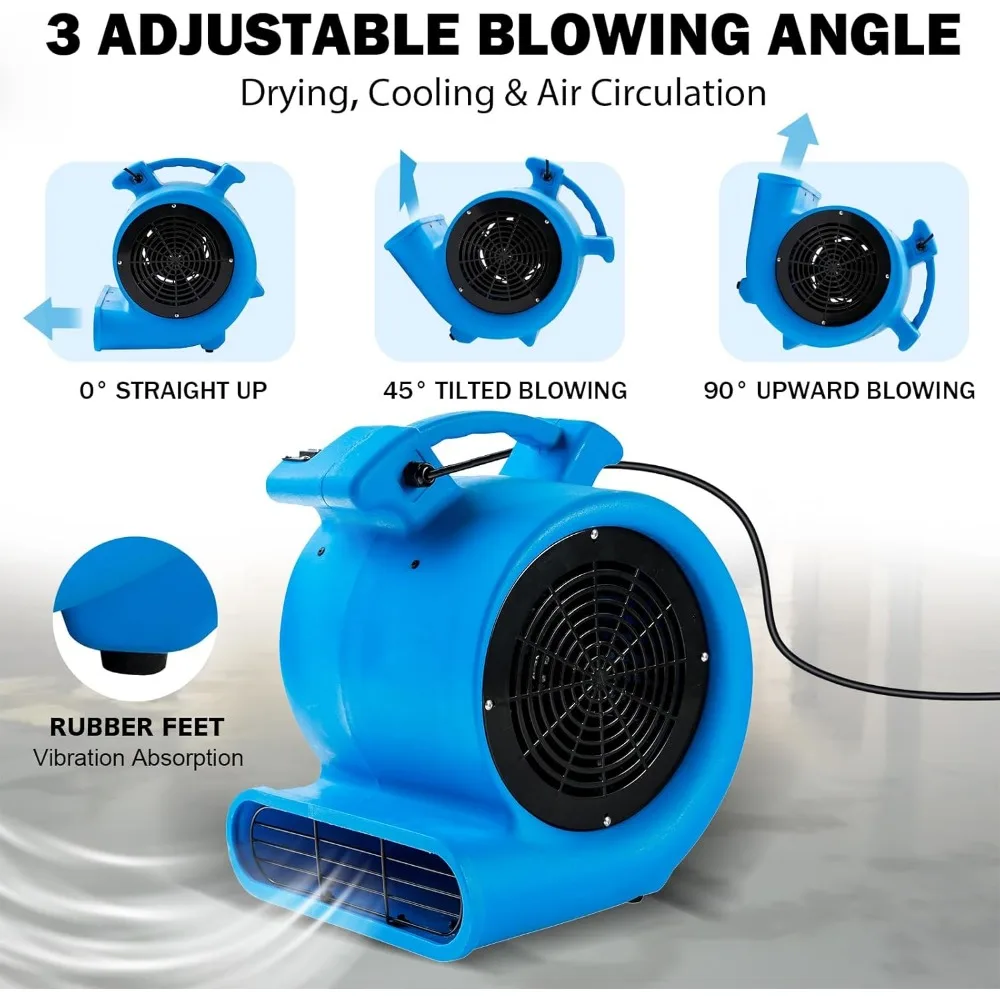 1/2hp Air Mover Floor Drying Blower Fan - Powerful 1/2HP Motor Carpet Dryer, 2200 CFM Air Flow, Lightweight Design, 2-Speed 5