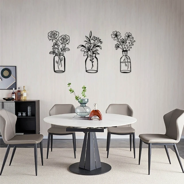 3Db Virág Váza Fém Fali Dekoráció Fekete Vas Szobor Hálószobához - Image 3
