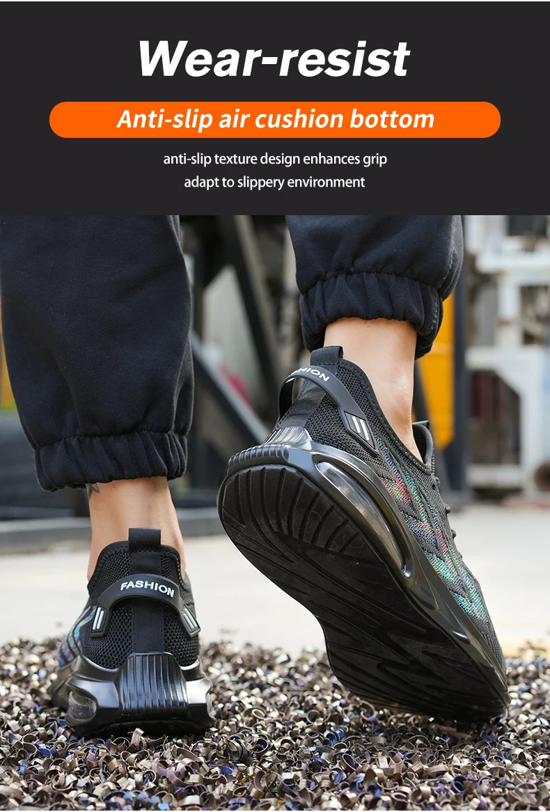 Scarpe protettive da uomo leggere con cuscino d'aria di sicurezza da lavoro, puntale in acciaio, stivali di sicurezza antiscivolo a prova di foratura da uomo_voghion.com