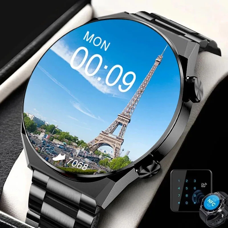 2024  New AMOLED 454*454 Screen New Men Smart Watch Sports NFC Access Control Smartwatch Bluetooth Call Clock Waterproof For Men t93 smart watch 3 in 1 tws earphones 4gb large memory bluetooth call 1 96 hd screen local music earbuds sports men smartwatch