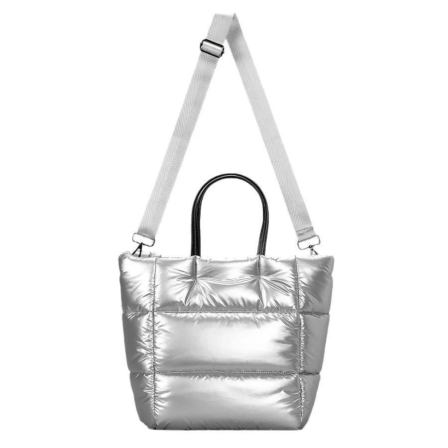 High-end Down Big Ladies Hand Bags Winter Contrast Color Retro Cloud Down Large Shoulder Bag Women Space Padded Jacket Totes