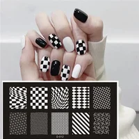 1PC Nail Stamping Plates Set DIY Decorations Nail Polish Glue Transparent Seal Printed Steel Plate Checkerboard Template Mold 1
