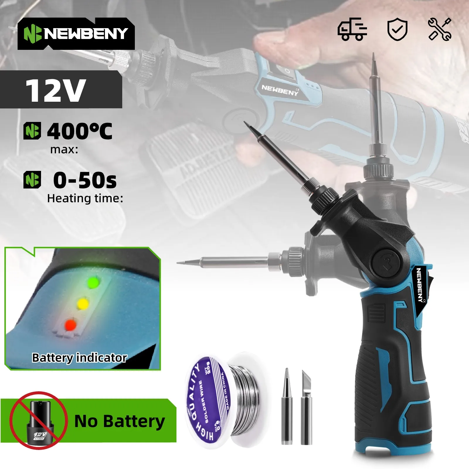 Безжичен поялник 12V 30W с 2 накрайника, преносим