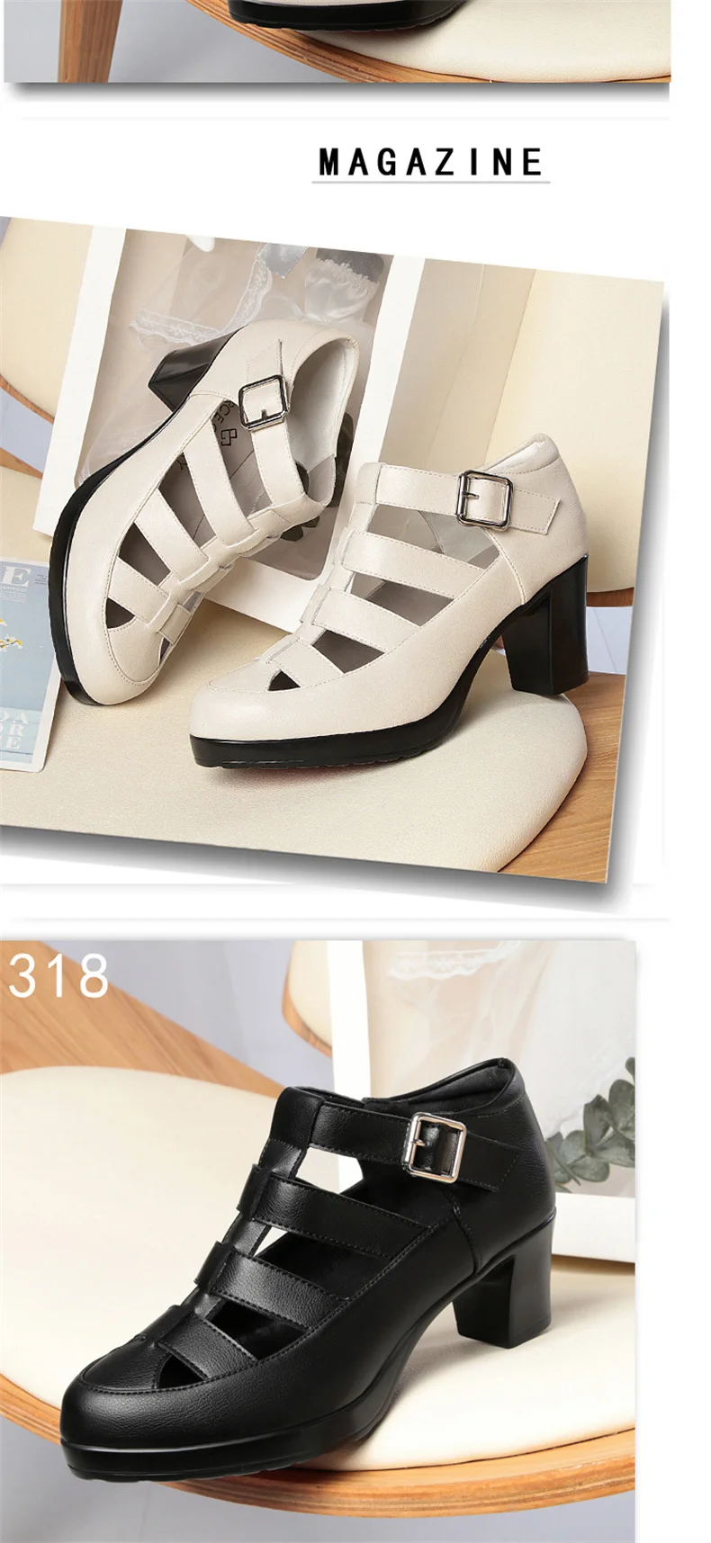 Breathable Cutout Close Head Platform Shoes Soft Leather 2024 Summer Block Med Heels Gladiator Sandals for Office Mom