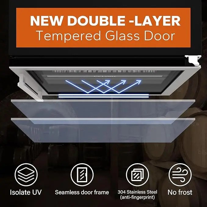 Powerful 46-Bottle Dual Zone Wine Cooler 24-Inch Home Refrigerator With 3 LED Lights & Glass Door Supermarket Application