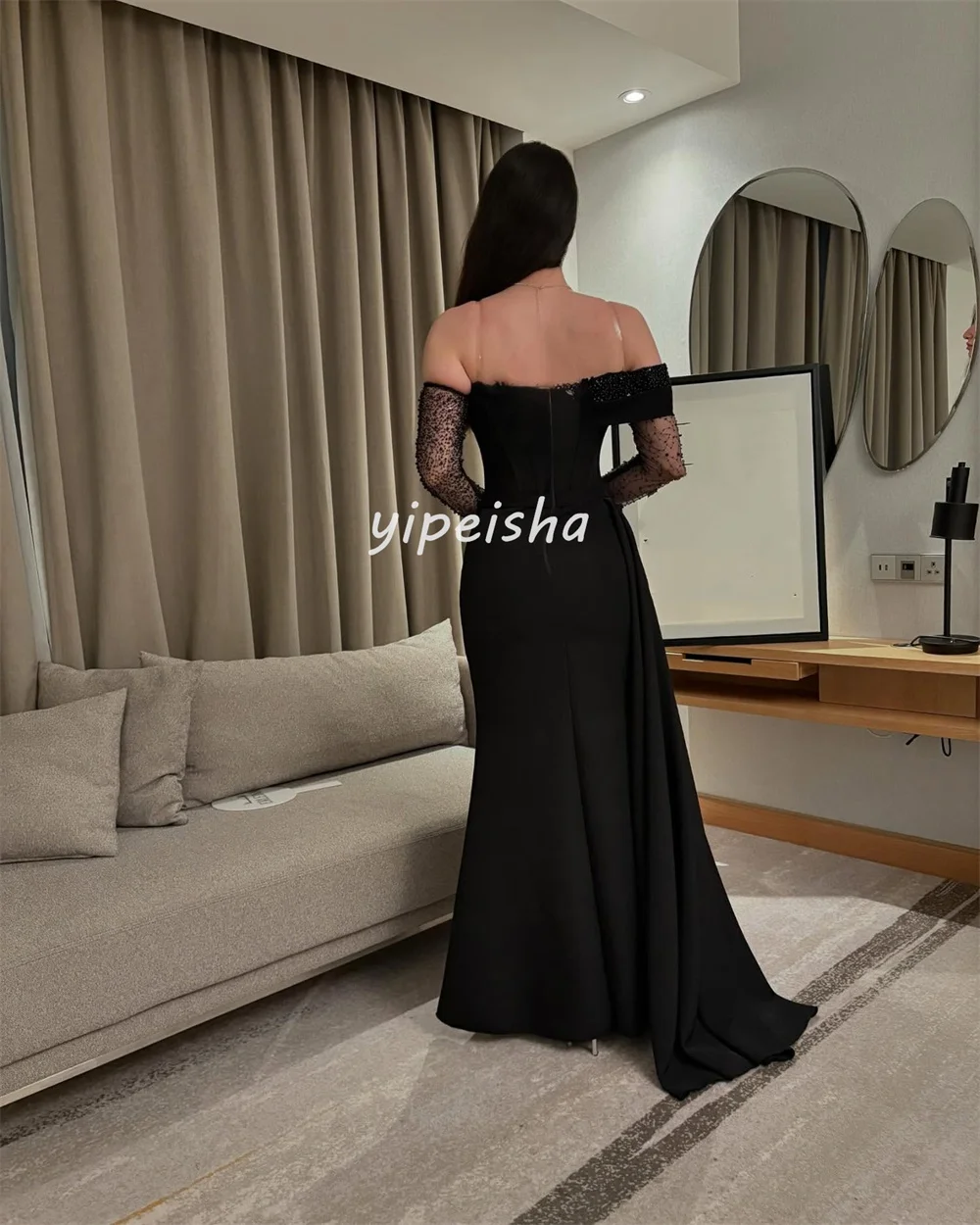 أزياء مخصصة رائعة جيرسي الطية ثنيات الديكور مطرزة...