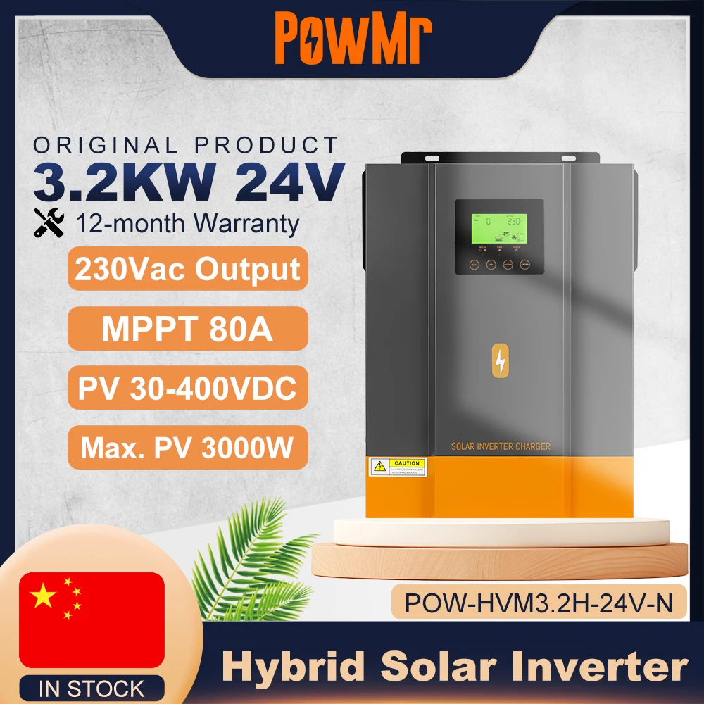 อินเวอร์เตอร์ไฮบริดพลังงานแสงอาทิตย์ PowMr 3.2KW 24V 220V คลื่นไซน์บริสุทธิ์ พร้อมตัวควบคุมการชาร์จพลังงานแสงอาทิตย์ MPPT 80A ชาร์จแบตเตอรี่ลิเธียม 24V พร้อม WIFI 1