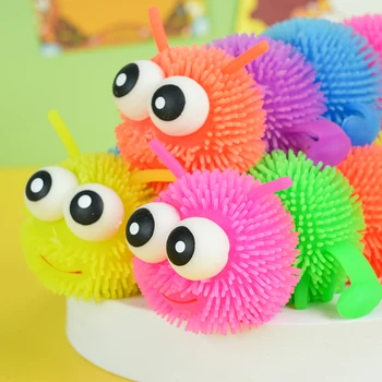 Large caterpillar pinch music mixed hair children's pinch toy decompression flash insect color random