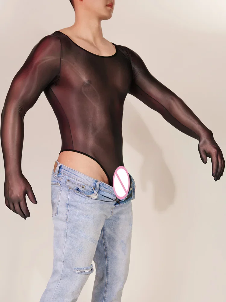 Breathable Bodysuit for Men Thin Sheer Long Sleeve