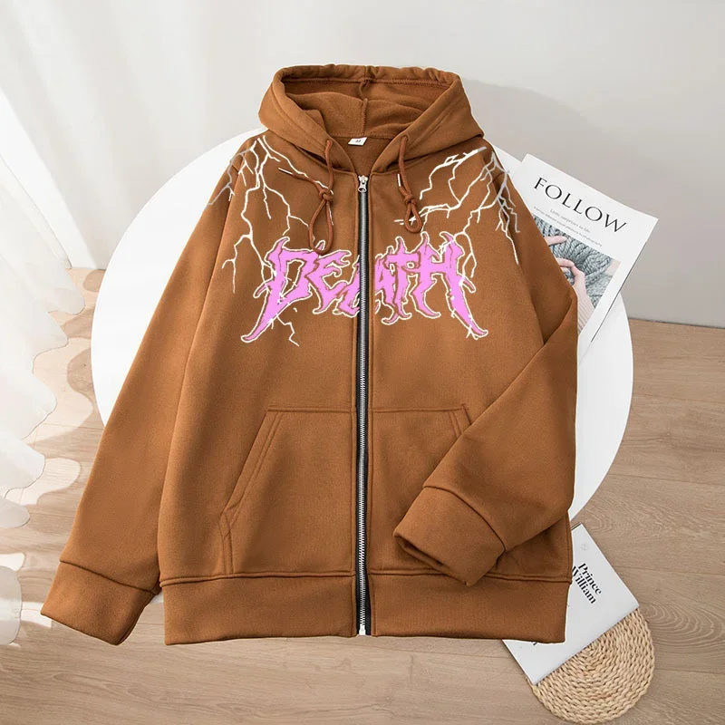 2024 New Womens Zipper Cardigan Hooded Sweatshirt Printing Outfits Fashion Casual Jogging Top Clothing Lady Versatile Sport Coat 5
