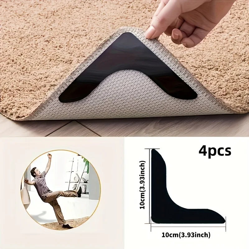 4pcs L-shaped anti slip carpet clip sticker anti slip carpet corner rubber pad safety floor protection