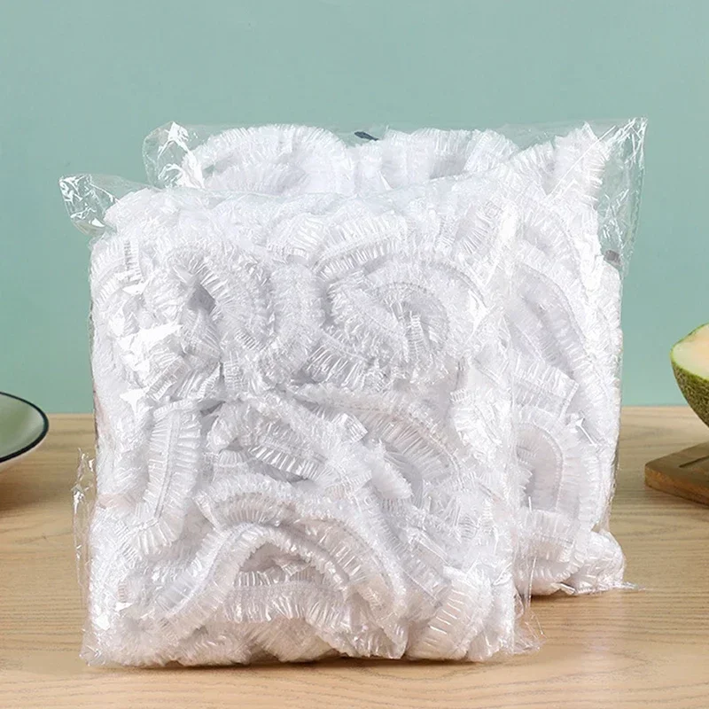 Disposable Shower Cap Elastic Plastic Wrap Covers Food Non-woven Bath Hat Waterproof Shower Cap Kitchen Products 50/100/200pcs food cover disposable food cover